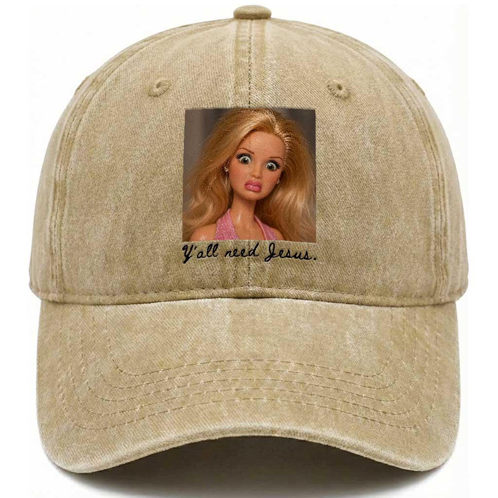Ya'll Need Jesus Disgusted Face Christian Funny Washed Cotton Baseball Cap