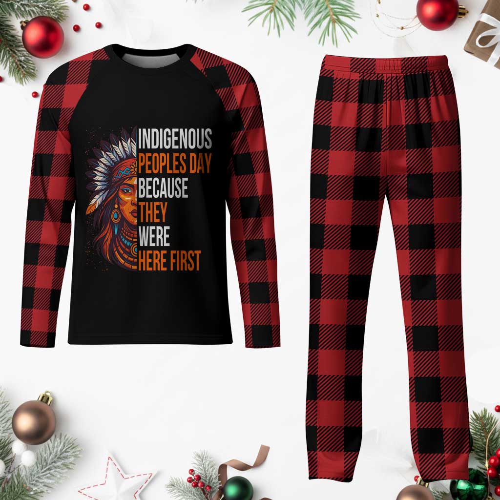 Native American Day Plaid Pajama Set Indigenous People Day Because They Were Here First - Wonder Print Shop