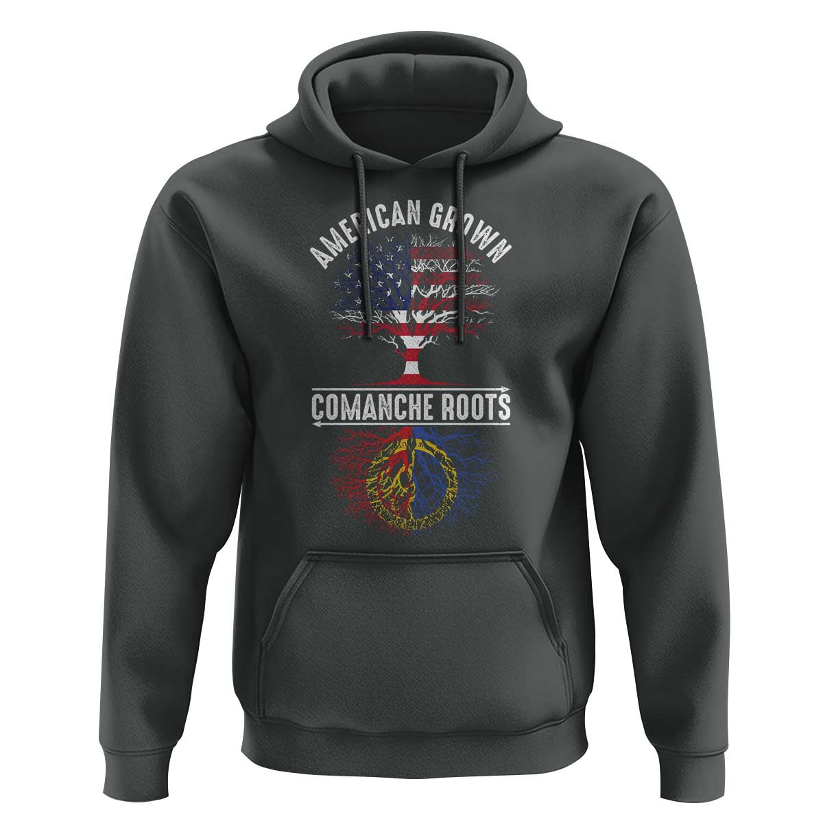Distressed Tree Hoodie American Grown with Comanche Roots - Wonder Print Shop