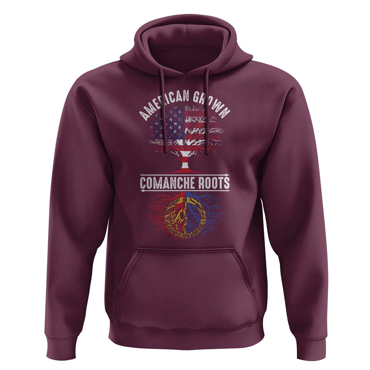 Distressed Tree Hoodie American Grown with Comanche Roots - Wonder Print Shop