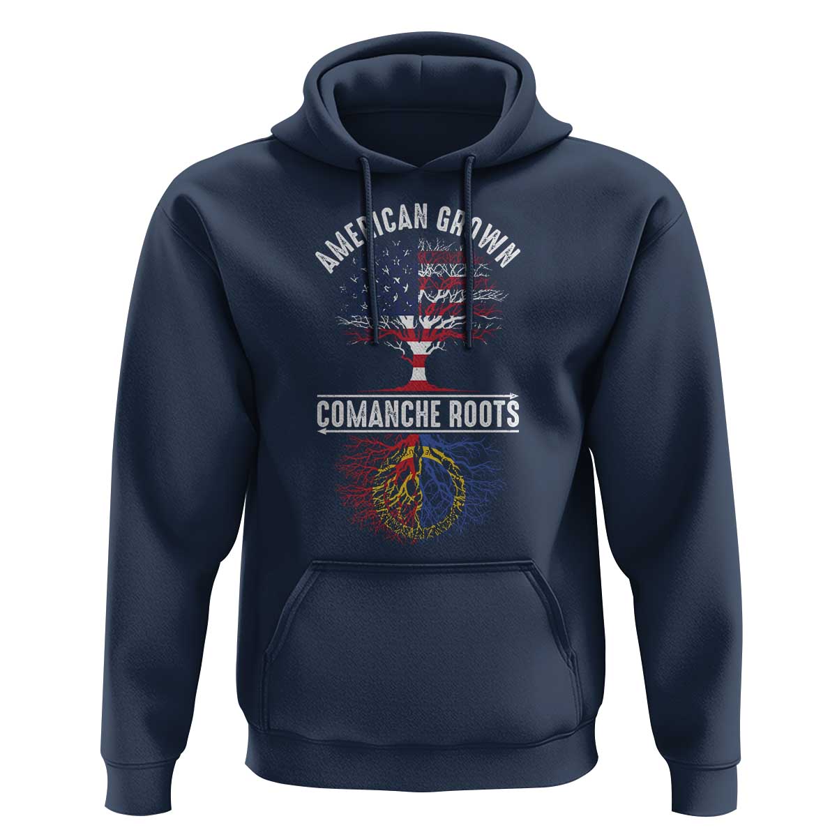Distressed Tree Hoodie American Grown with Comanche Roots - Wonder Print Shop