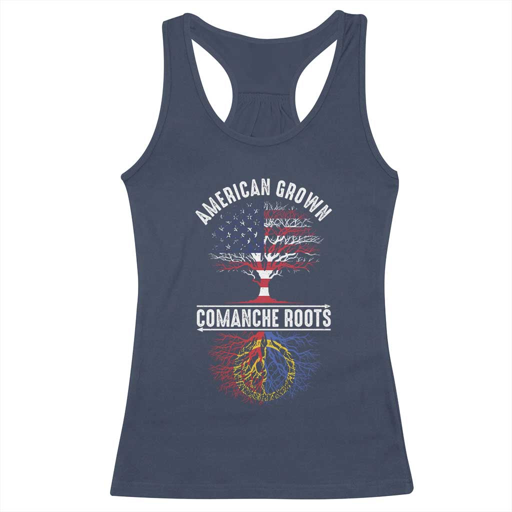 Distressed Tree Racerback Tank Top American Grown with Comanche Roots - Wonder Print Shop