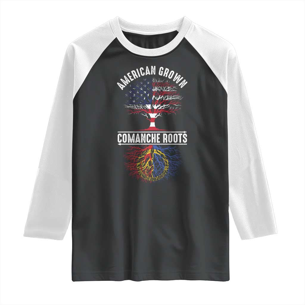 Distressed Tree Raglan Shirt American Grown with Comanche Roots - Wonder Print Shop