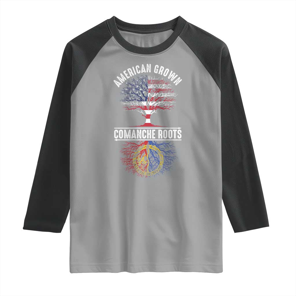 Distressed Tree Raglan Shirt American Grown with Comanche Roots - Wonder Print Shop