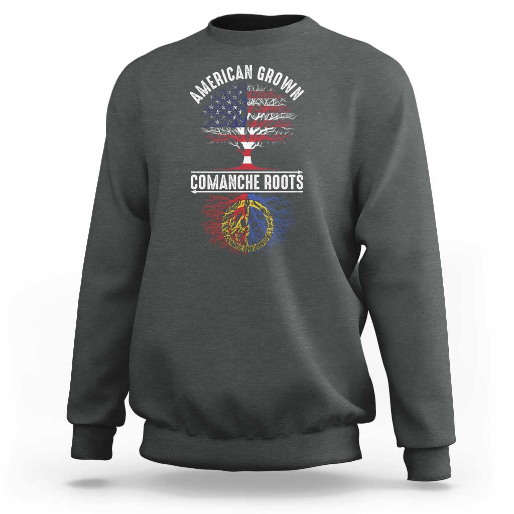 Distressed Tree Sweatshirt American Grown with Comanche Roots - Wonder Print Shop
