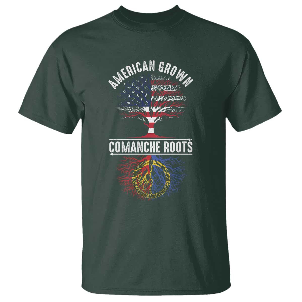 Distressed Tree T Shirt American Grown with Comanche Roots - Wonder Print Shop