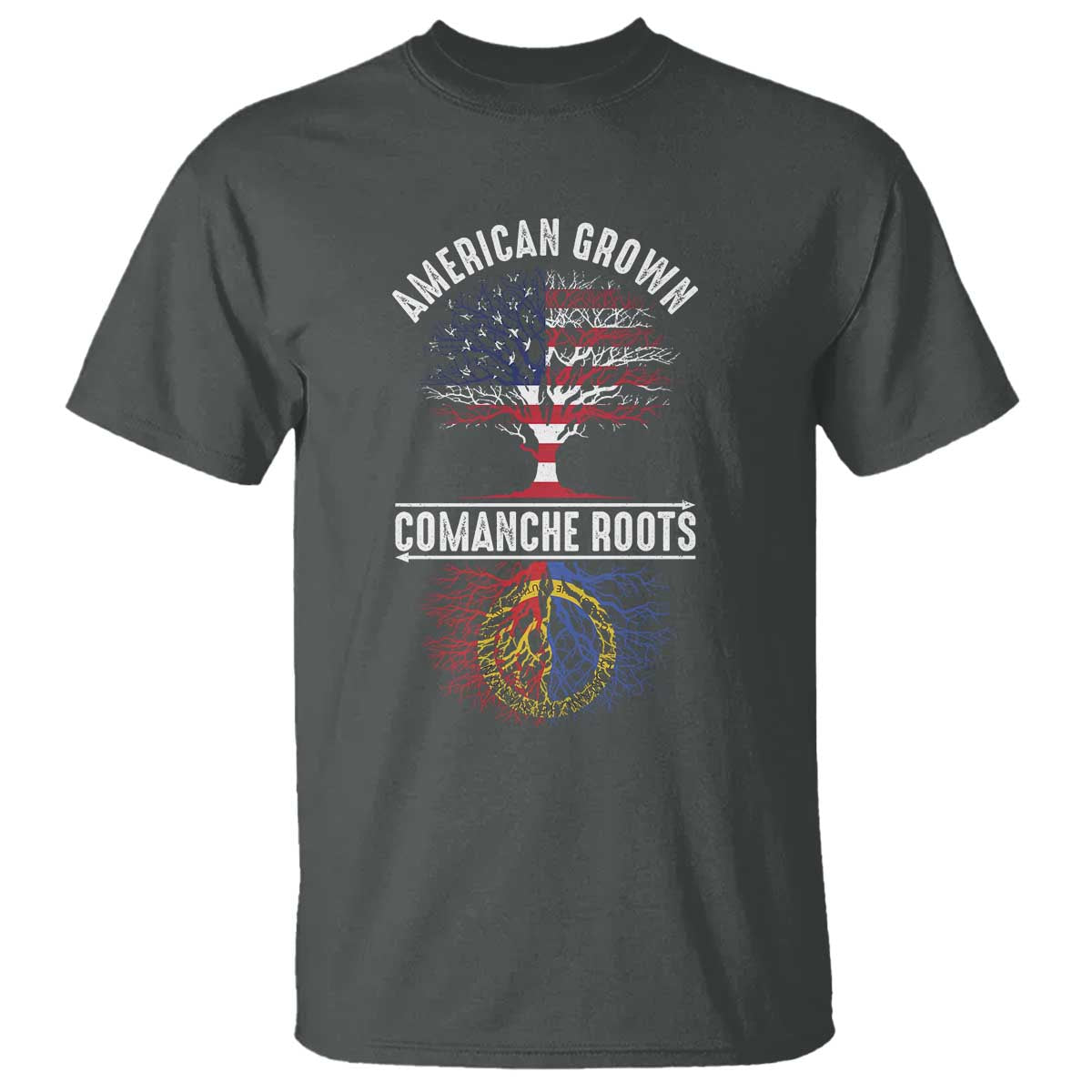 Distressed Tree T Shirt American Grown with Comanche Roots - Wonder Print Shop