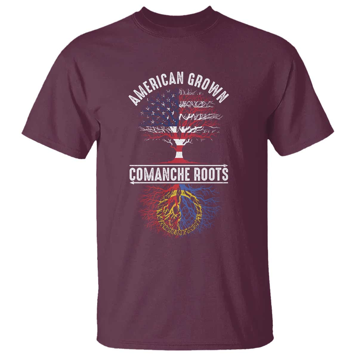 Distressed Tree T Shirt American Grown with Comanche Roots - Wonder Print Shop
