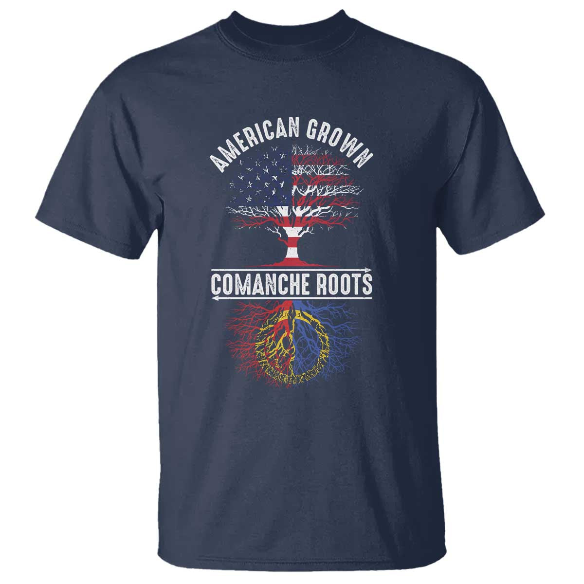 Distressed Tree T Shirt American Grown with Comanche Roots - Wonder Print Shop