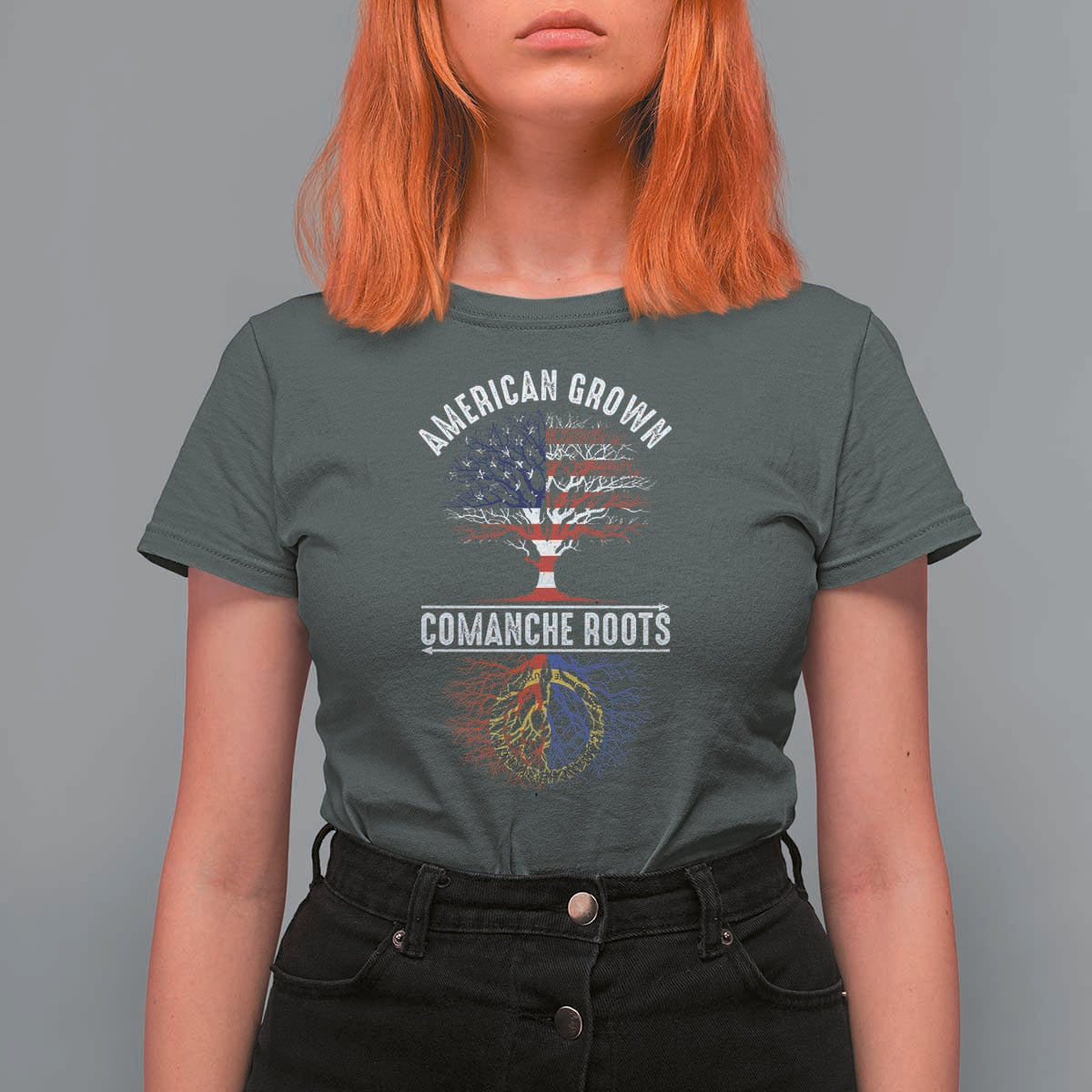 Distressed Tree T Shirt For Women American Grown with Comanche Roots - Wonder Print Shop