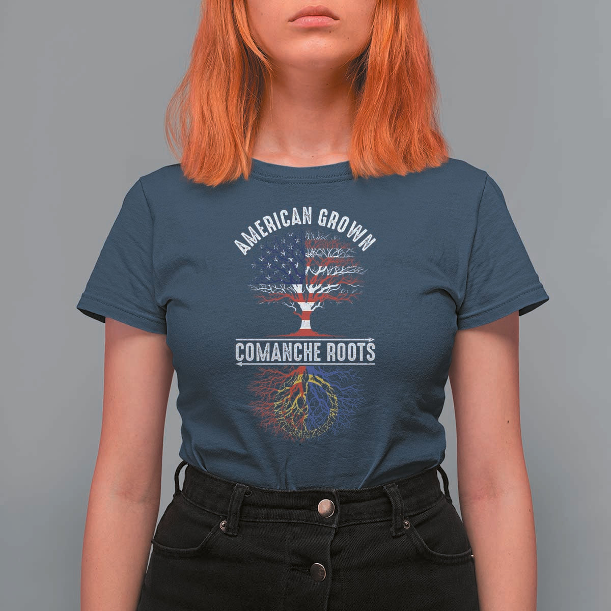 Distressed Tree T Shirt For Women American Grown with Comanche Roots - Wonder Print Shop