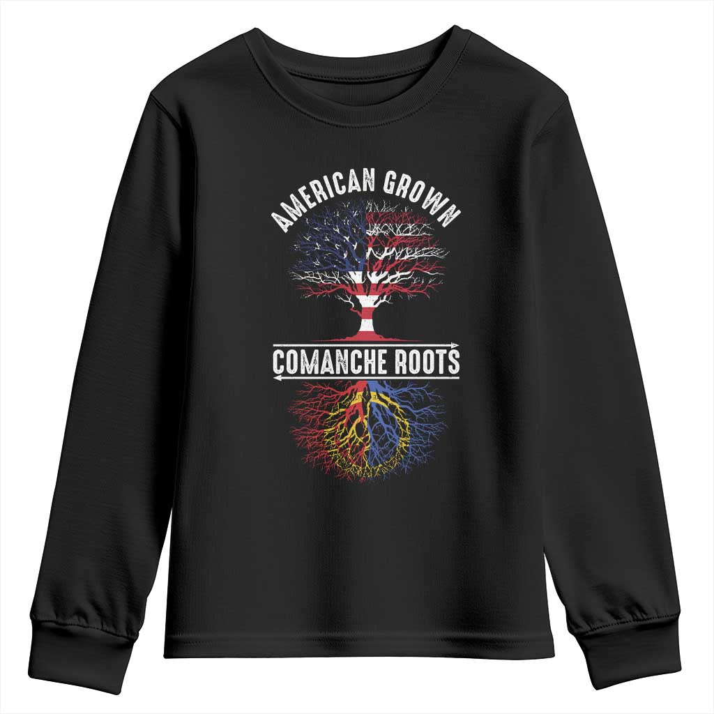 Distressed Tree Youth Sweatshirt American Grown with Comanche Roots - Wonder Print Shop