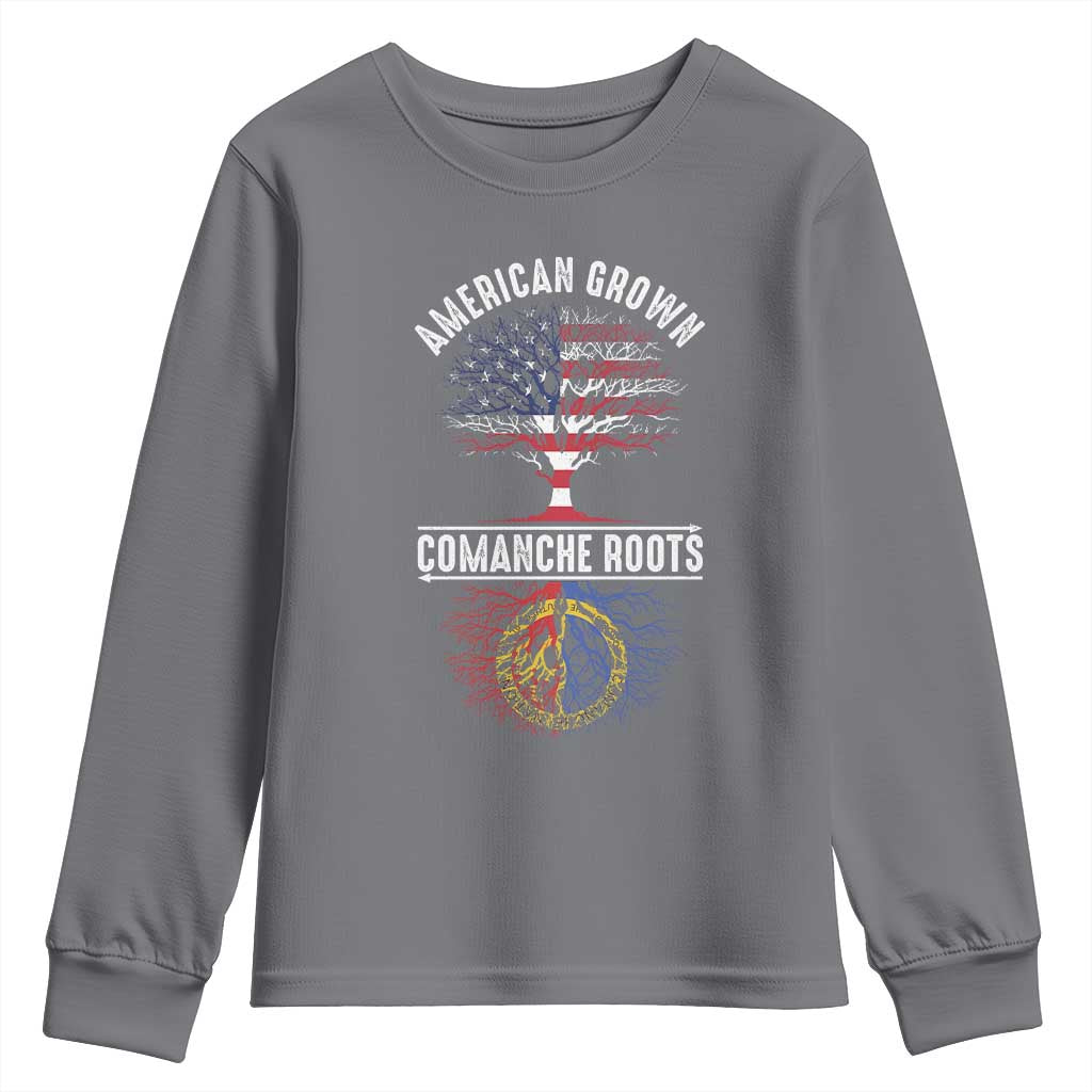 Distressed Tree Youth Sweatshirt American Grown with Comanche Roots - Wonder Print Shop