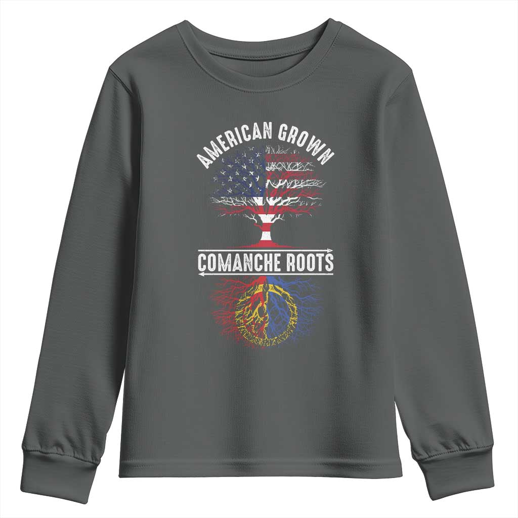 Distressed Tree Youth Sweatshirt American Grown with Comanche Roots - Wonder Print Shop