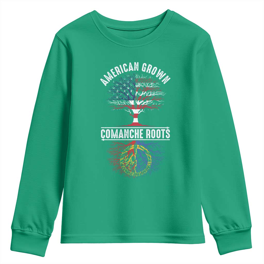 Distressed Tree Youth Sweatshirt American Grown with Comanche Roots - Wonder Print Shop