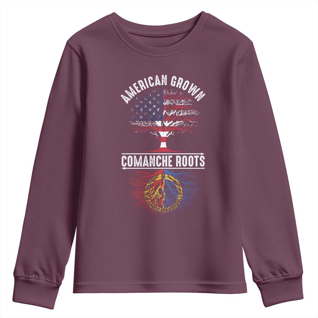 Distressed Tree Youth Sweatshirt American Grown with Comanche Roots - Wonder Print Shop