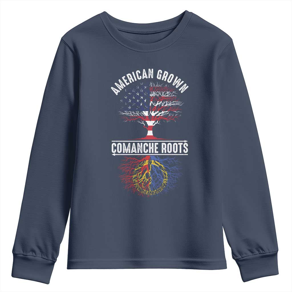 Distressed Tree Youth Sweatshirt American Grown with Comanche Roots - Wonder Print Shop