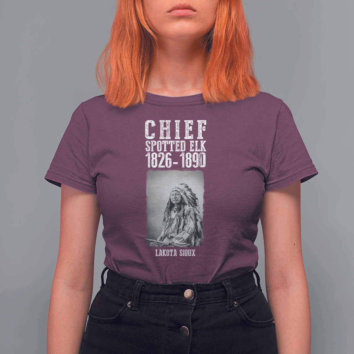Native American Indian Chief T Shirt For Women Lakota Sioux Chief Spotted Elk - Wonder Print Shop
