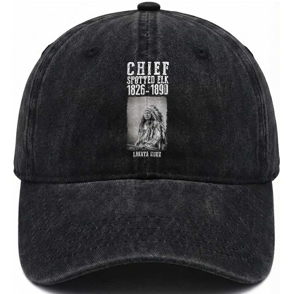 Native American Indian Chief Washed Cotton Baseball Cap Lakota Sioux Chief Spotted Elk