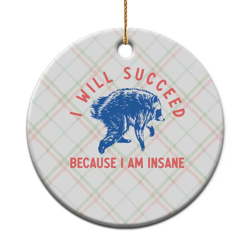 I Will Succeed Because I Am Insane Ceramic Ornament Funny Jimothy Raccoon Meme