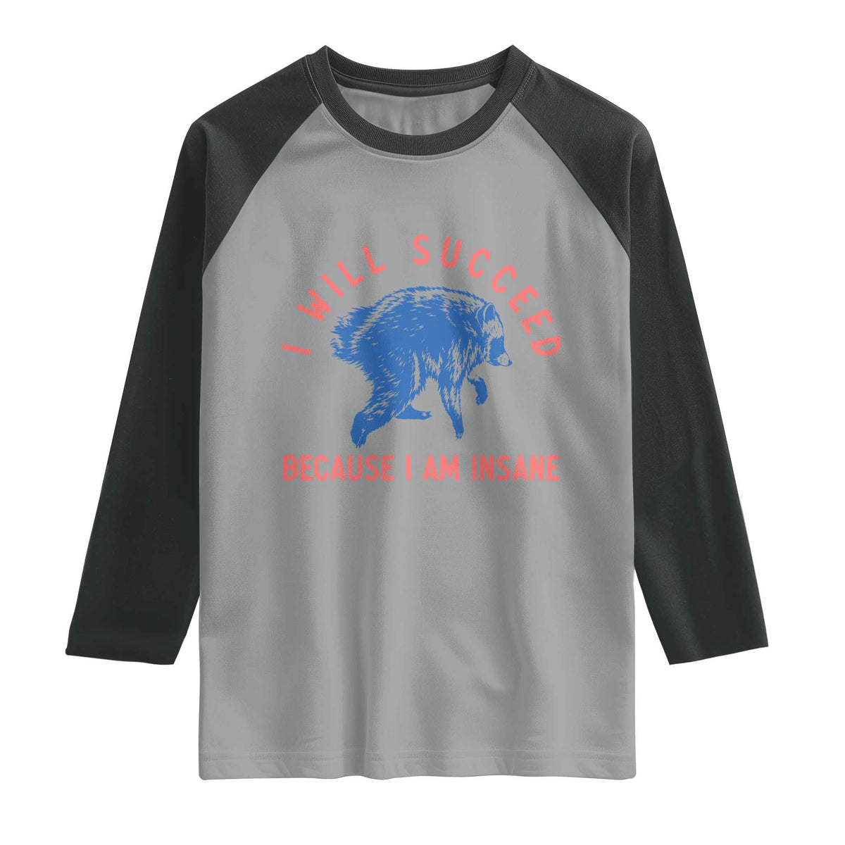 I Will Succeed Because I Am Insane Raglan Shirt Funny Jimothy Raccoon Meme