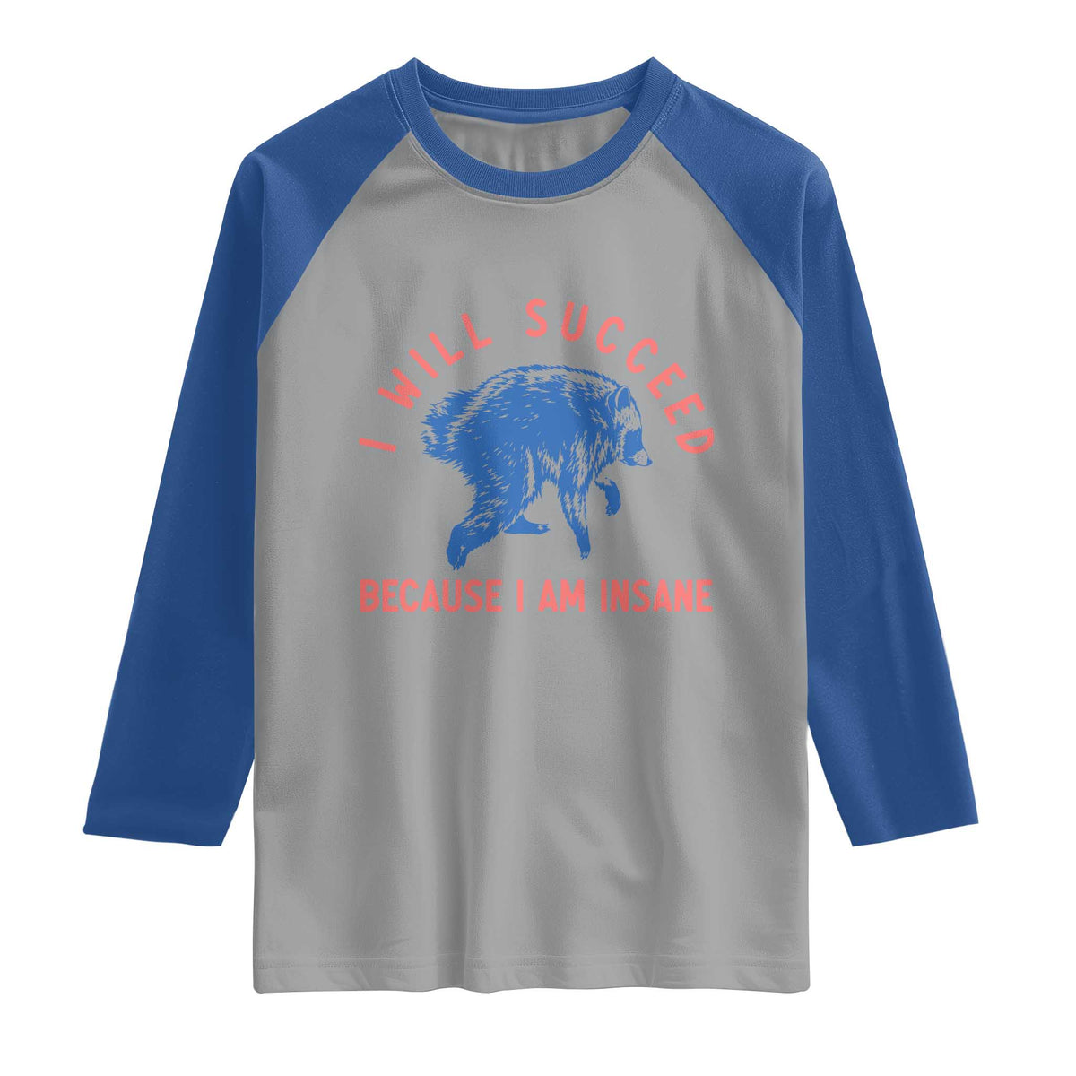 I Will Succeed Because I Am Insane Raglan Shirt Funny Jimothy Raccoon Meme