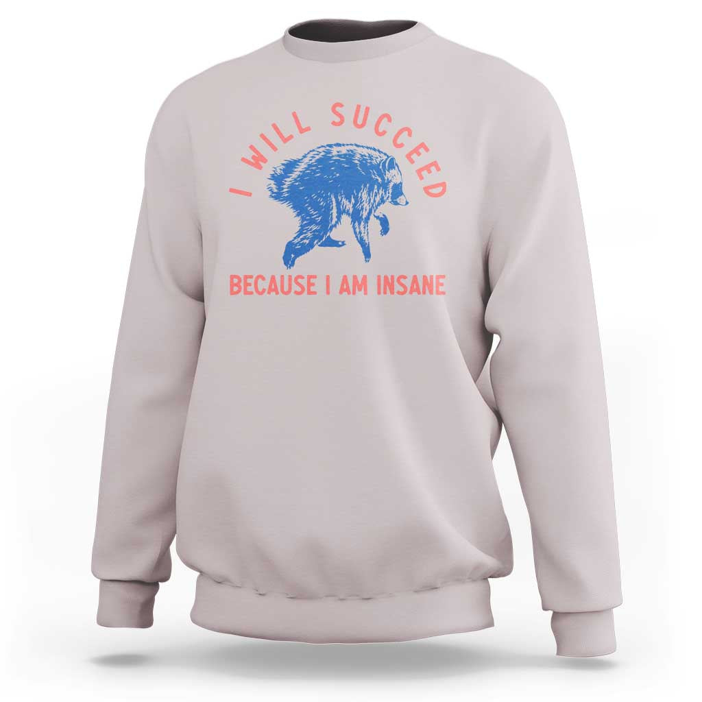 I Will Succeed Because I Am Insane Sweatshirt Funny Jimothy Raccoon Meme