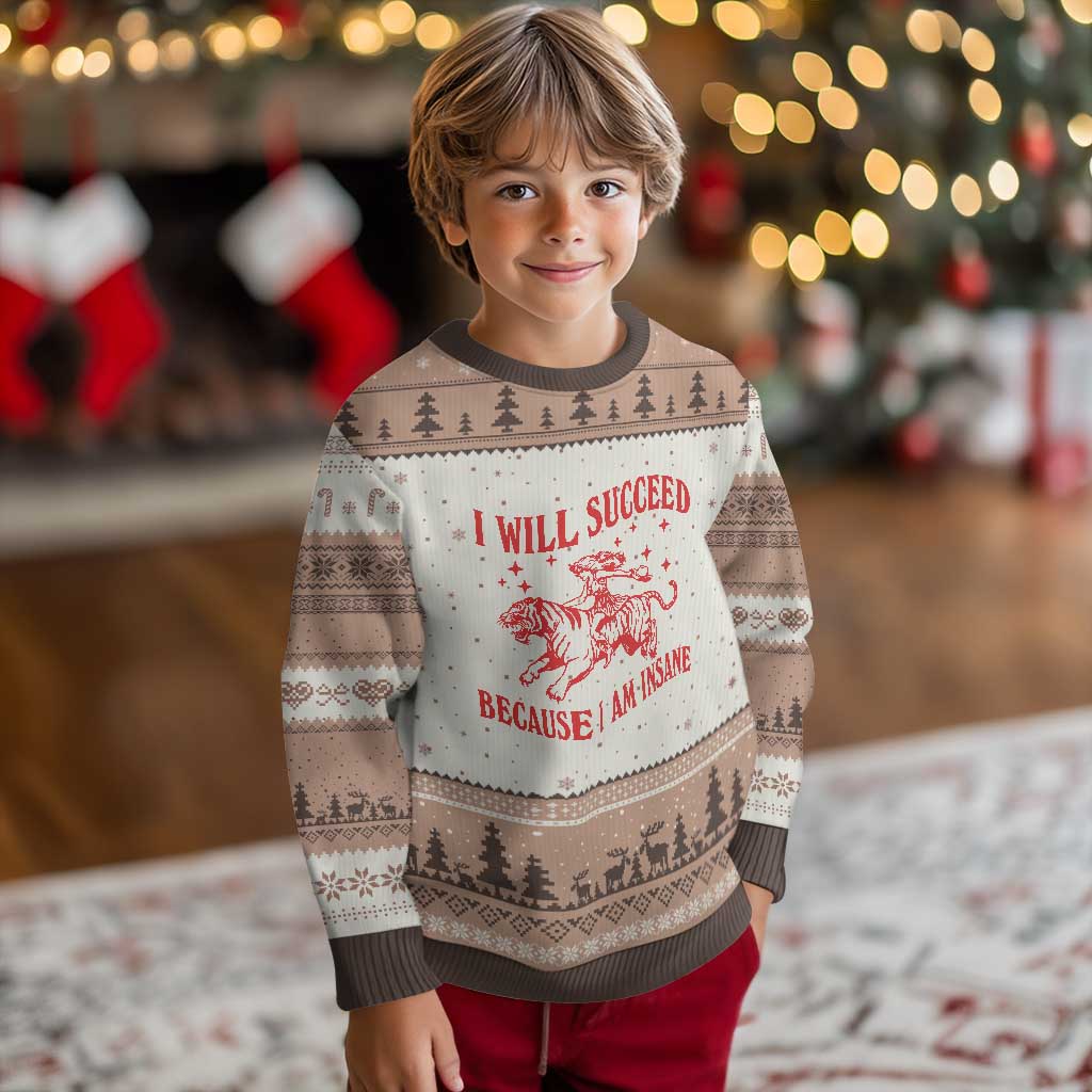 I Will Succeed Because I Am Insane Ugly Christmas Sweater Funny Cowgirl Tiger Sarcastic Humor