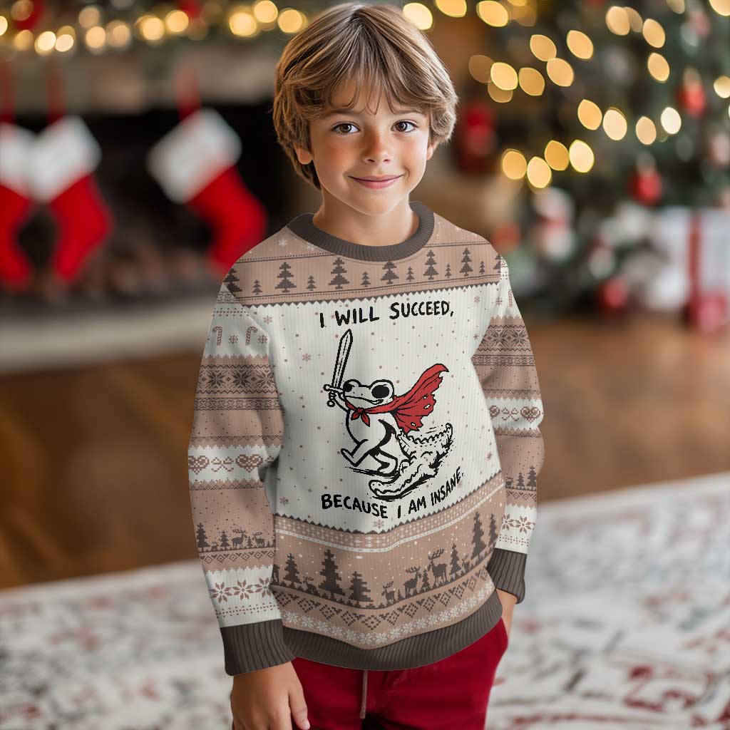 I Will Succeed Because I Am Insane Ugly Christmas Sweater Funny Frog Sarcastic Humor