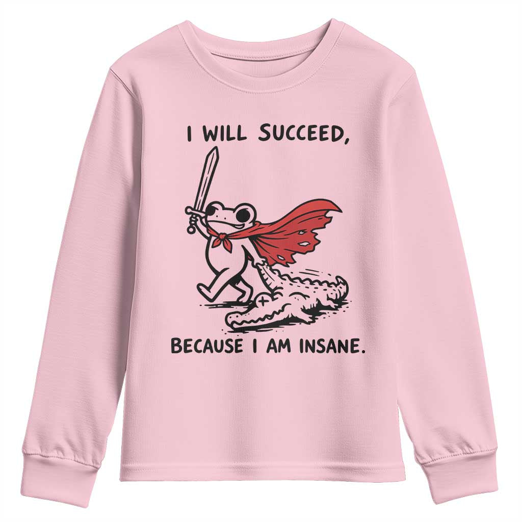 I Will Succeed Because I Am Insane Youth Sweatshirt Funny Frog Sarcastic Humor