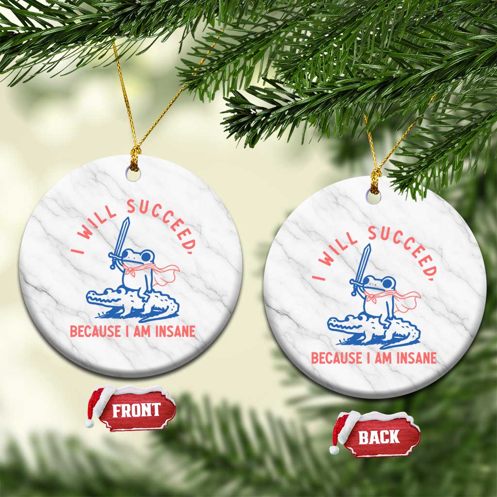 I Will Succeed Because I Am Insane Ceramic Ornament Funny Frog Riding Crocodile Sarcastic Humor
