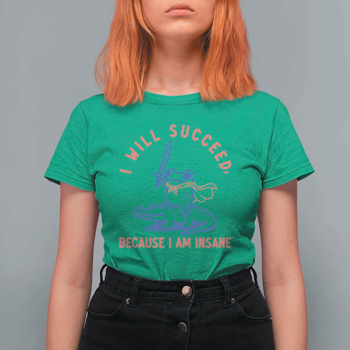 I Will Succeed Because I Am Insane T Shirt For Women Funny Frog Riding Crocodile Sarcastic Humor