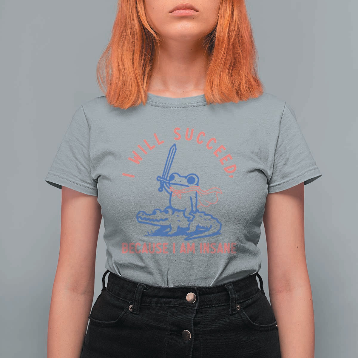 I Will Succeed Because I Am Insane T Shirt For Women Funny Frog Riding Crocodile Sarcastic Humor