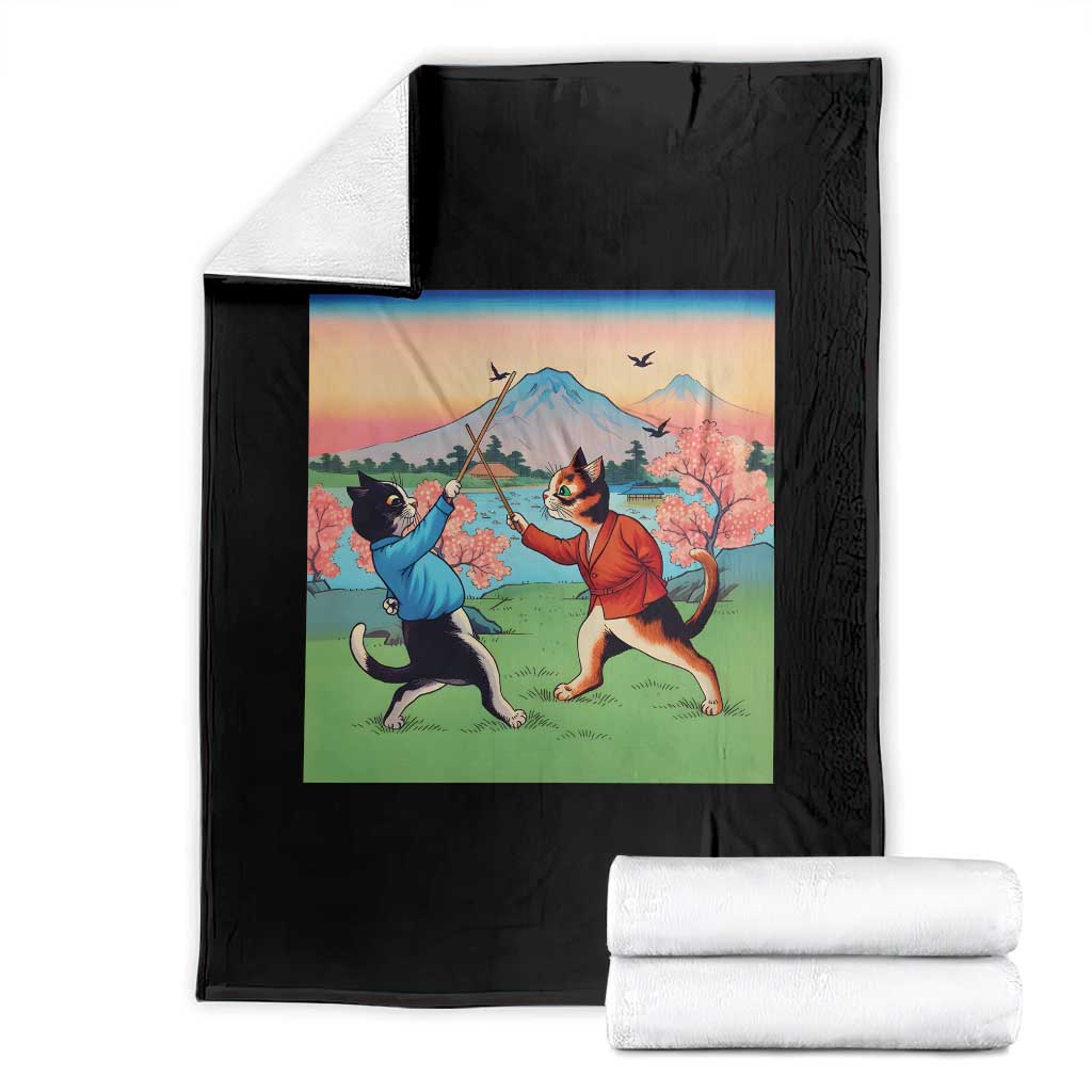 Funny Kendo Cat Throw Blanket Samurai Martial Arts - Wonder Print Shop