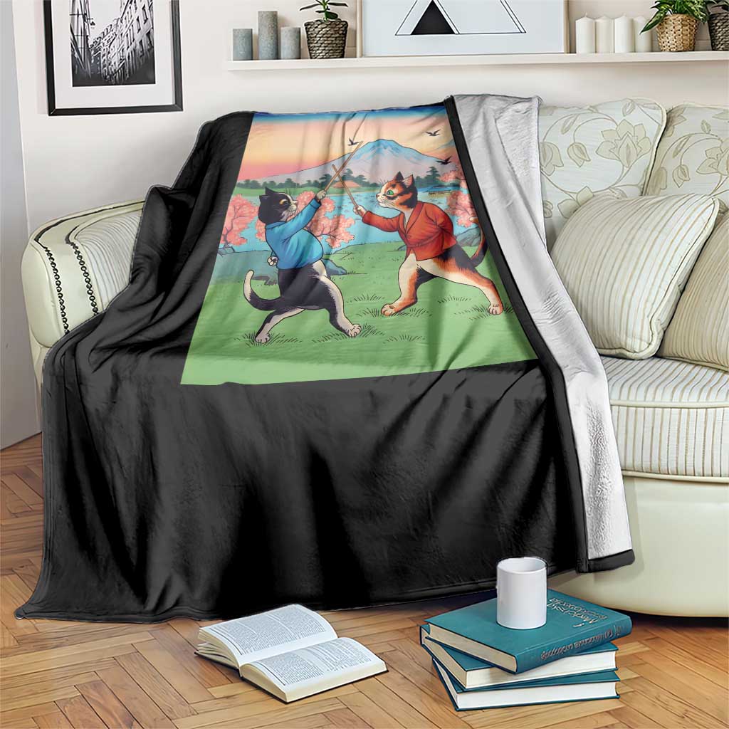 Funny Kendo Cat Throw Blanket Samurai Martial Arts - Wonder Print Shop
