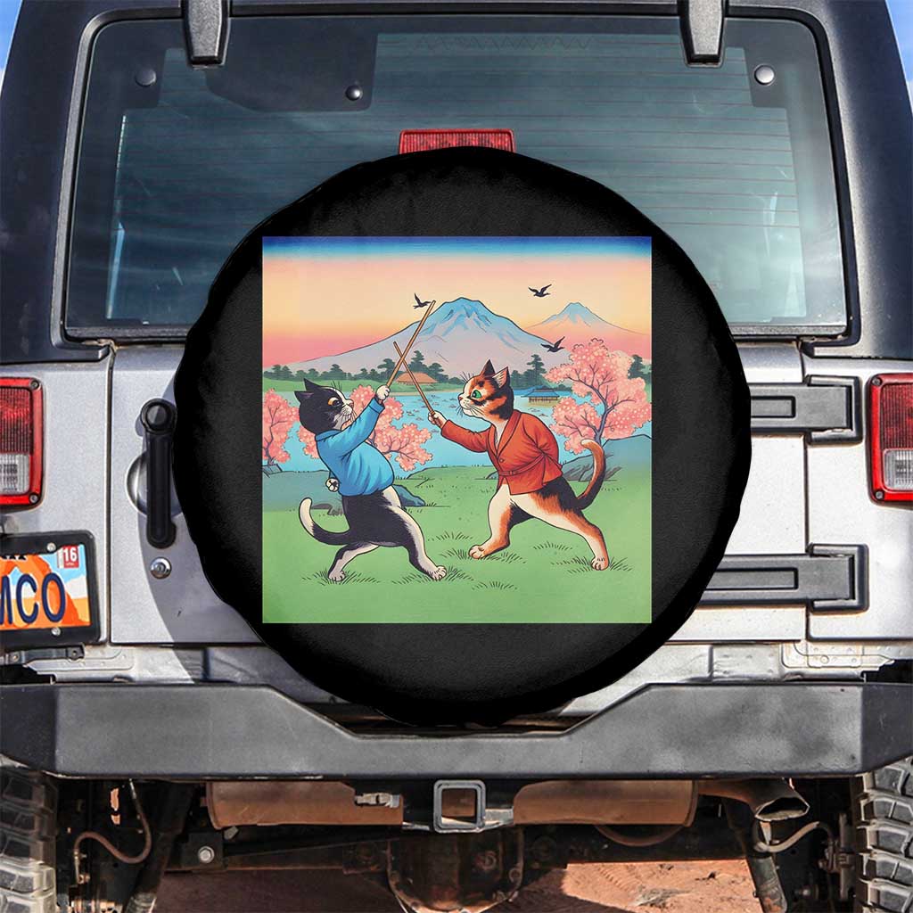 Funny Kendo Cat Spare Tire Cover Samurai Martial Arts - Wonder Print Shop