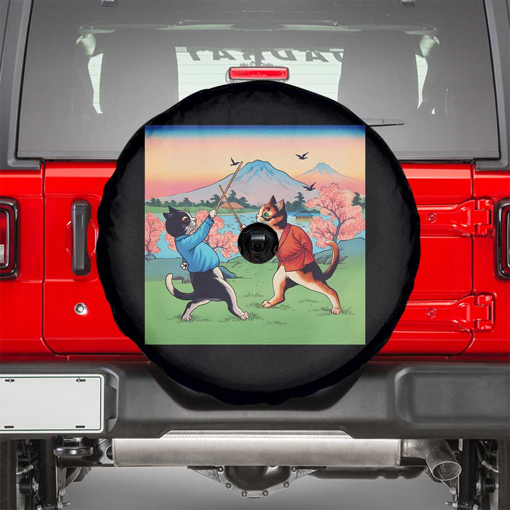 Funny Kendo Cat Spare Tire Cover Samurai Martial Arts - Wonder Print Shop