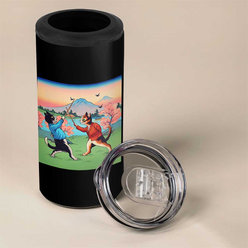 Funny Kendo Cat 4 in 1 Can Cooler Tumbler Samurai Martial Arts - Wonder Print Shop