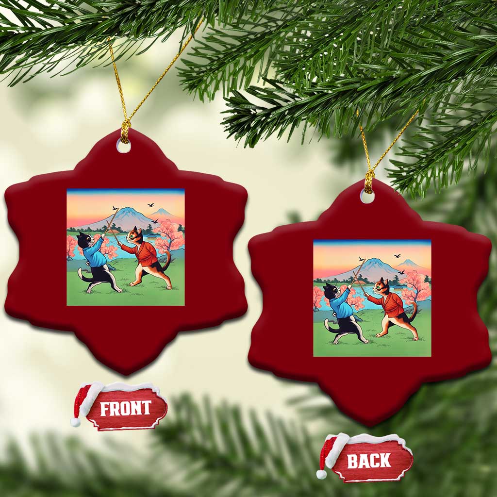 Funny Kendo Cat Ceramic Ornament Samurai Martial Arts - Wonder Print Shop