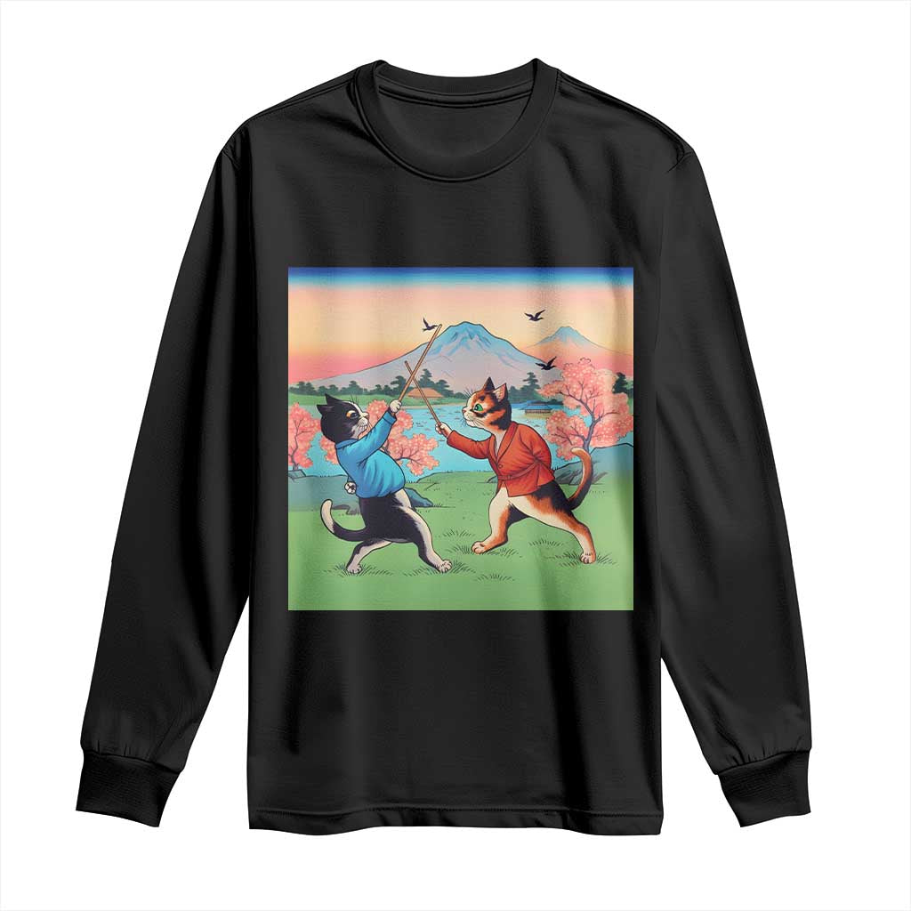 Funny Kendo Cat Long Sleeve Shirt Samurai Martial Arts - Wonder Print Shop