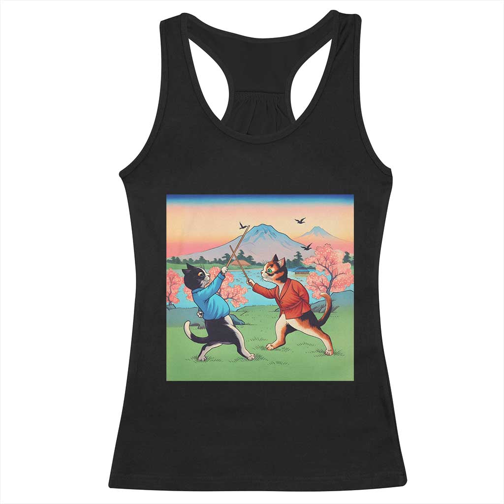 Funny Kendo Cat Racerback Tank Top Samurai Martial Arts - Wonder Print Shop