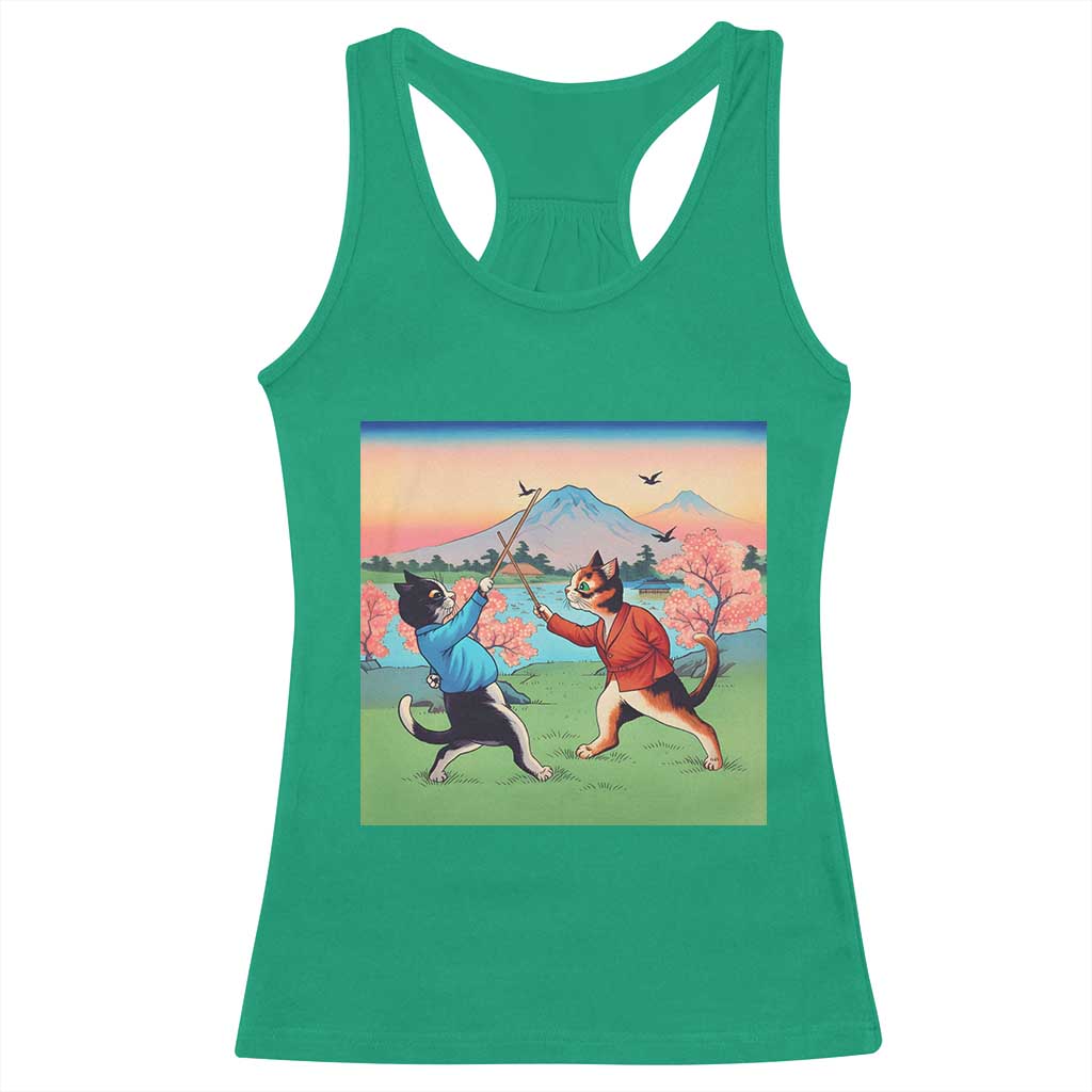 Funny Kendo Cat Racerback Tank Top Samurai Martial Arts - Wonder Print Shop