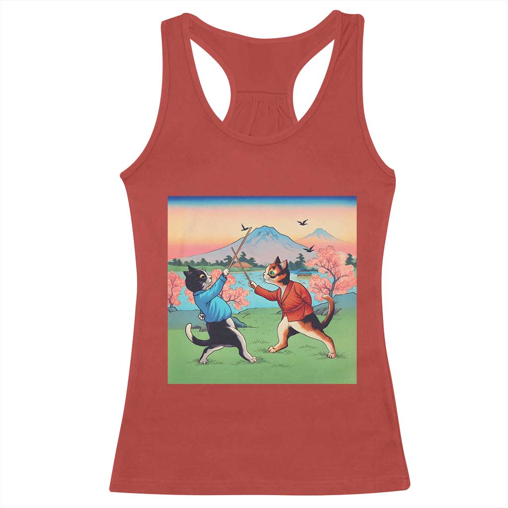 Funny Kendo Cat Racerback Tank Top Samurai Martial Arts - Wonder Print Shop