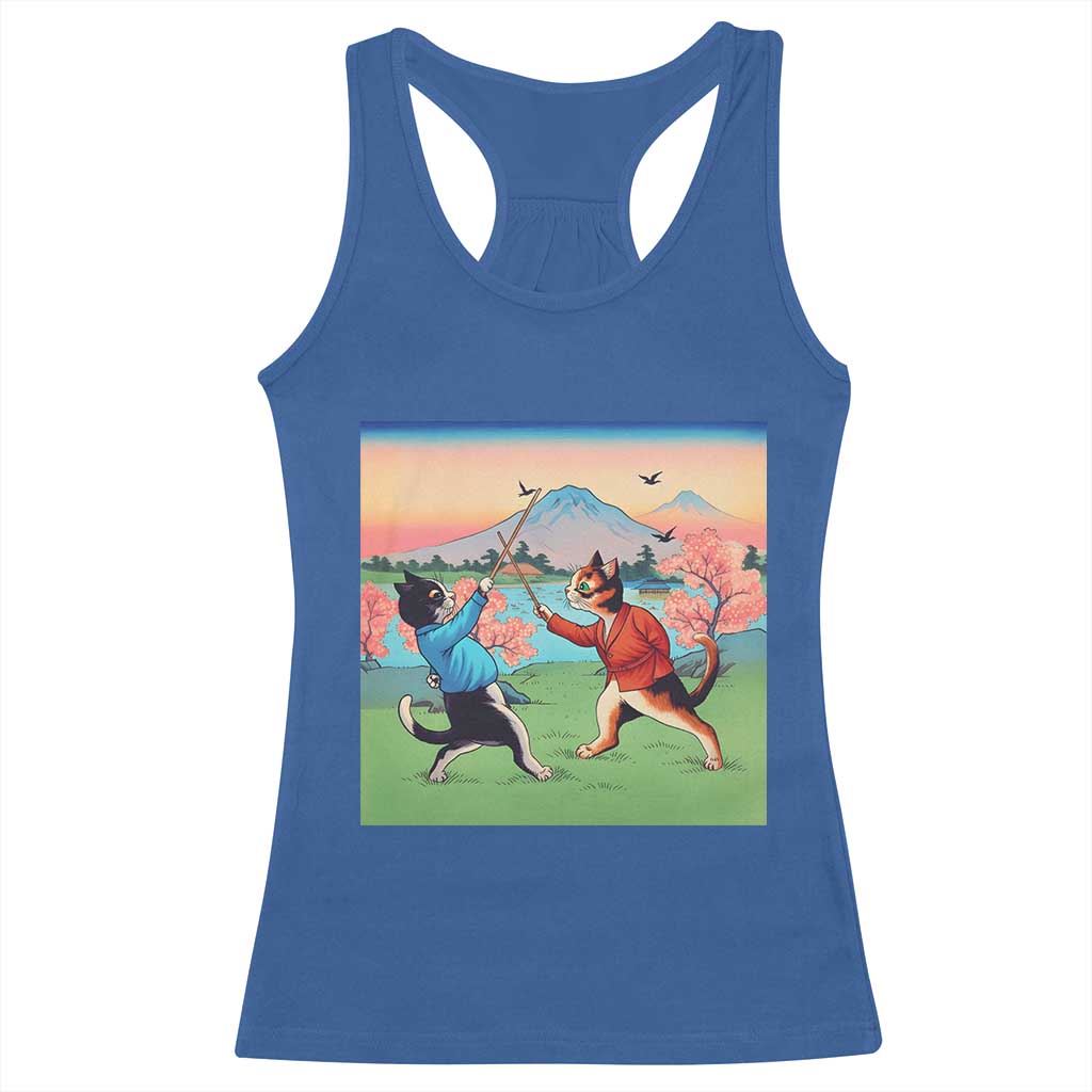 Funny Kendo Cat Racerback Tank Top Samurai Martial Arts - Wonder Print Shop