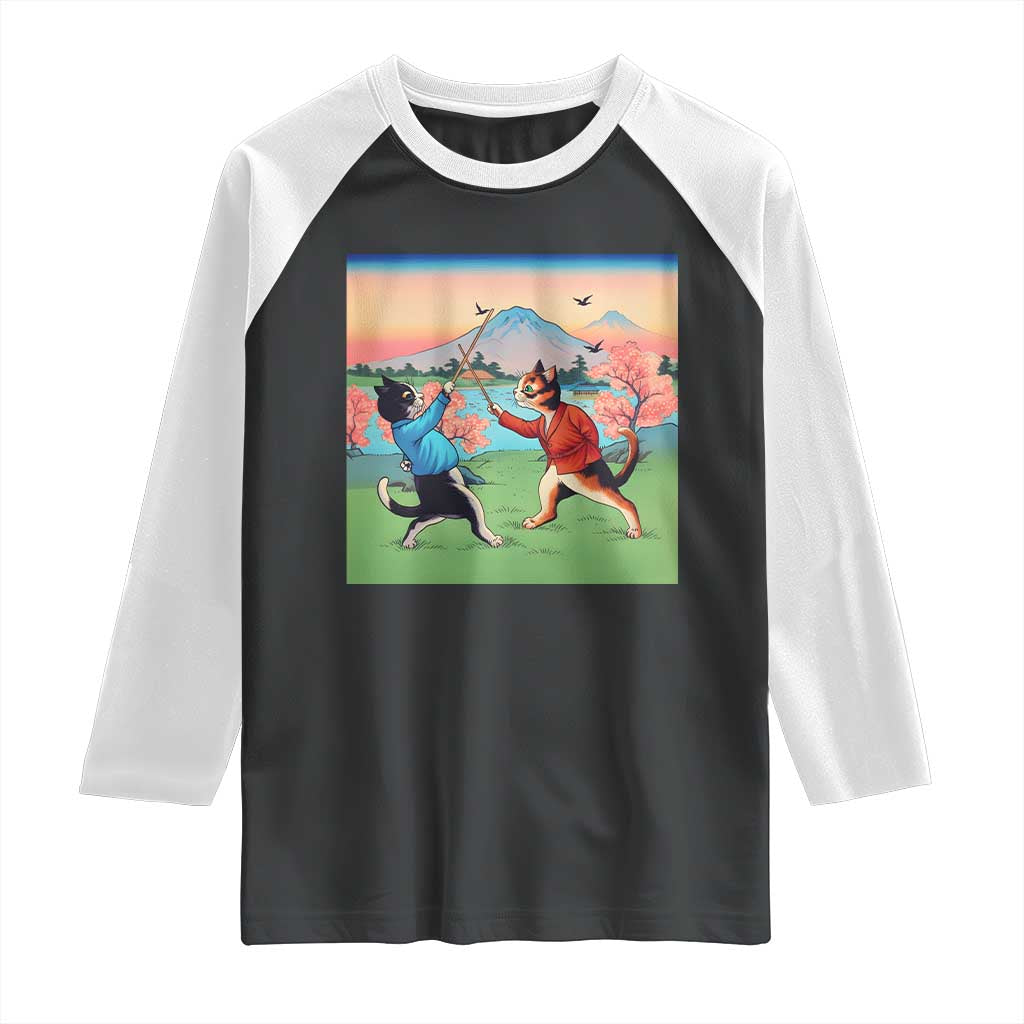 Funny Kendo Cat Raglan Shirt Samurai Martial Arts - Wonder Print Shop