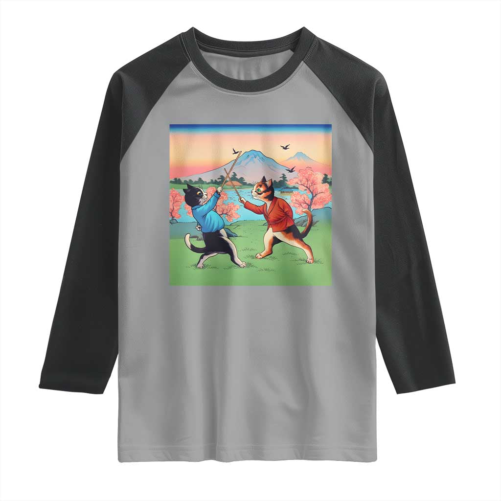 Funny Kendo Cat Raglan Shirt Samurai Martial Arts - Wonder Print Shop