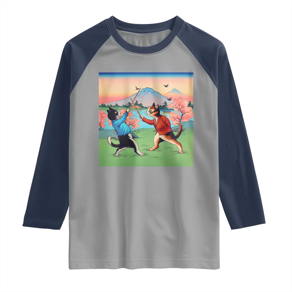 Funny Kendo Cat Raglan Shirt Samurai Martial Arts - Wonder Print Shop