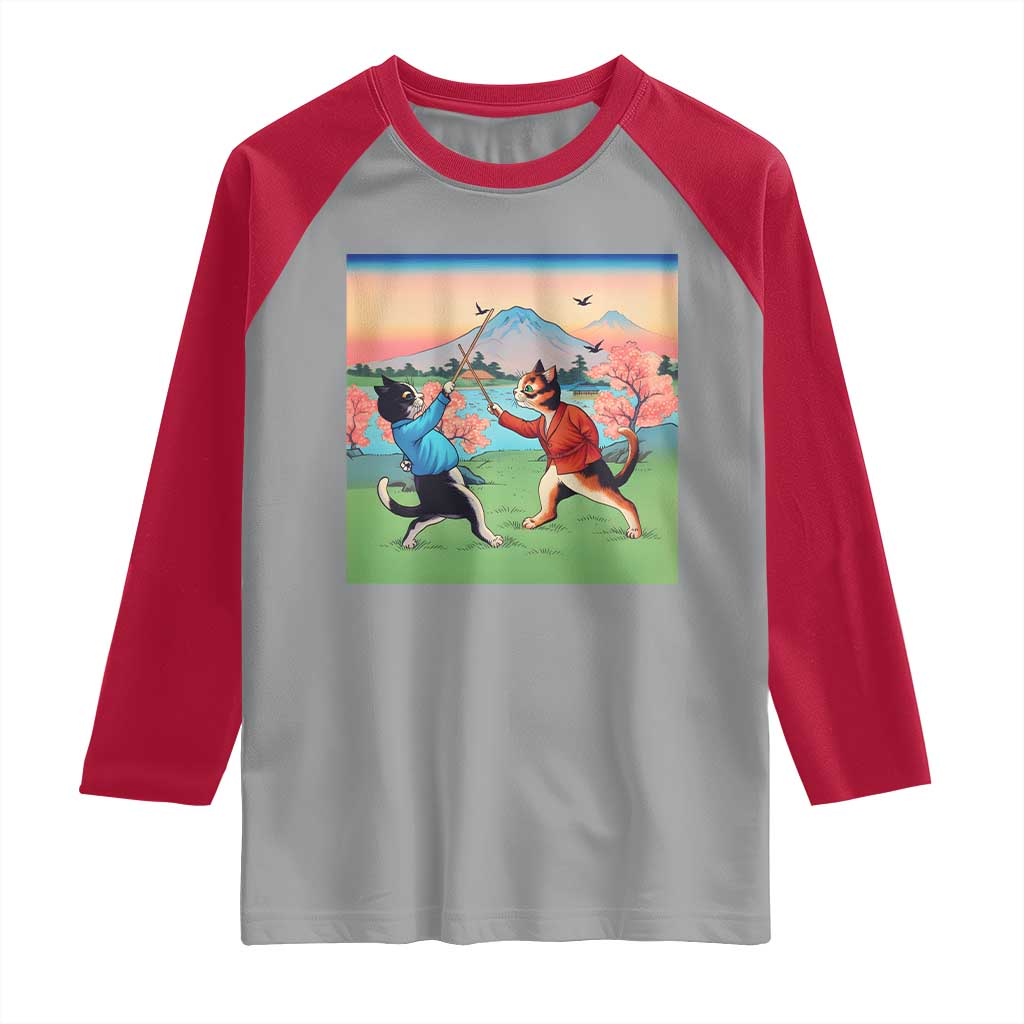Funny Kendo Cat Raglan Shirt Samurai Martial Arts - Wonder Print Shop