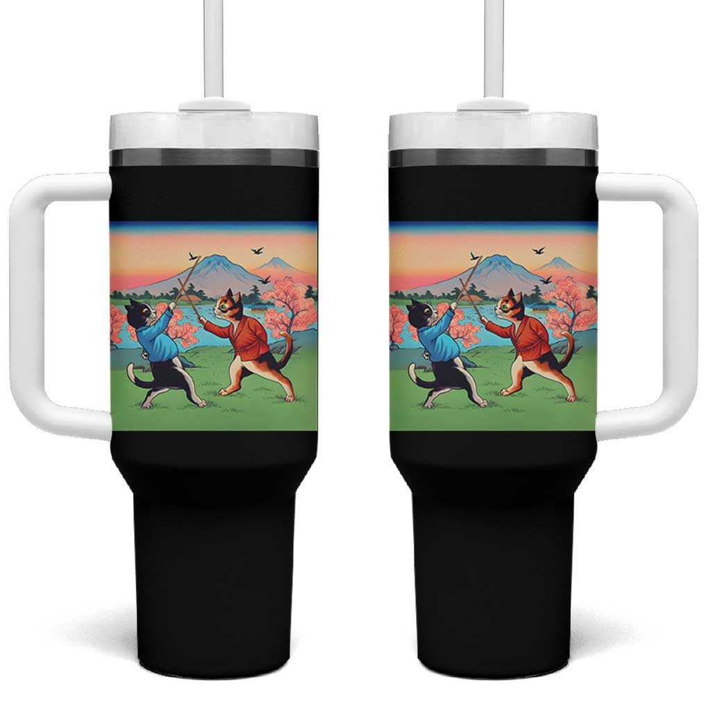 Funny Kendo Cat Tumbler With Handle Samurai Martial Arts - Wonder Print Shop