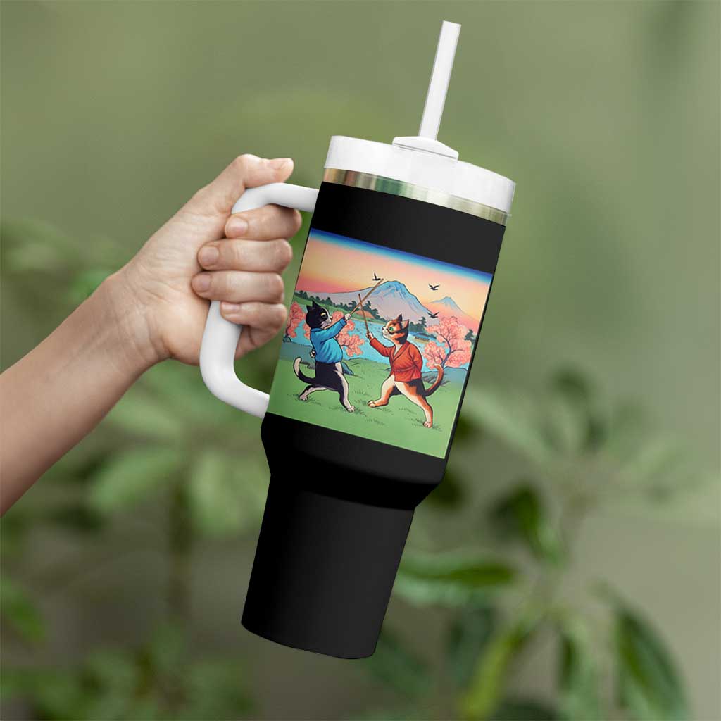 Funny Kendo Cat Tumbler With Handle Samurai Martial Arts - Wonder Print Shop